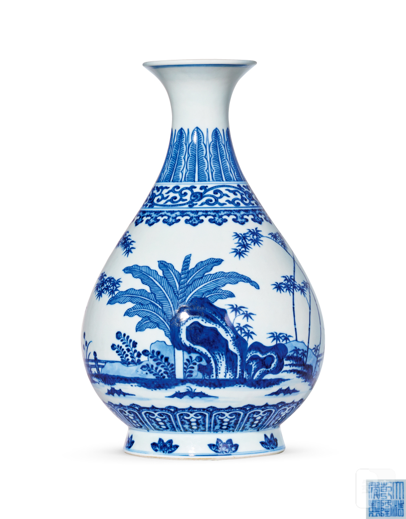 清乾隆 青花洞石芭蕉纹玉壶春瓶 - 图1